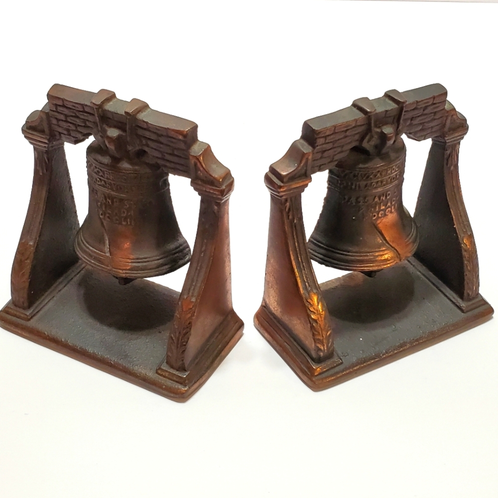 Liberty Bell Bookends Solid Bronze 8x8" Heavy!